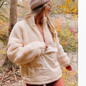 Fabletics Nelly Mixed Cozy Cream Sherpa 1/2 Zip Pullover Size Small